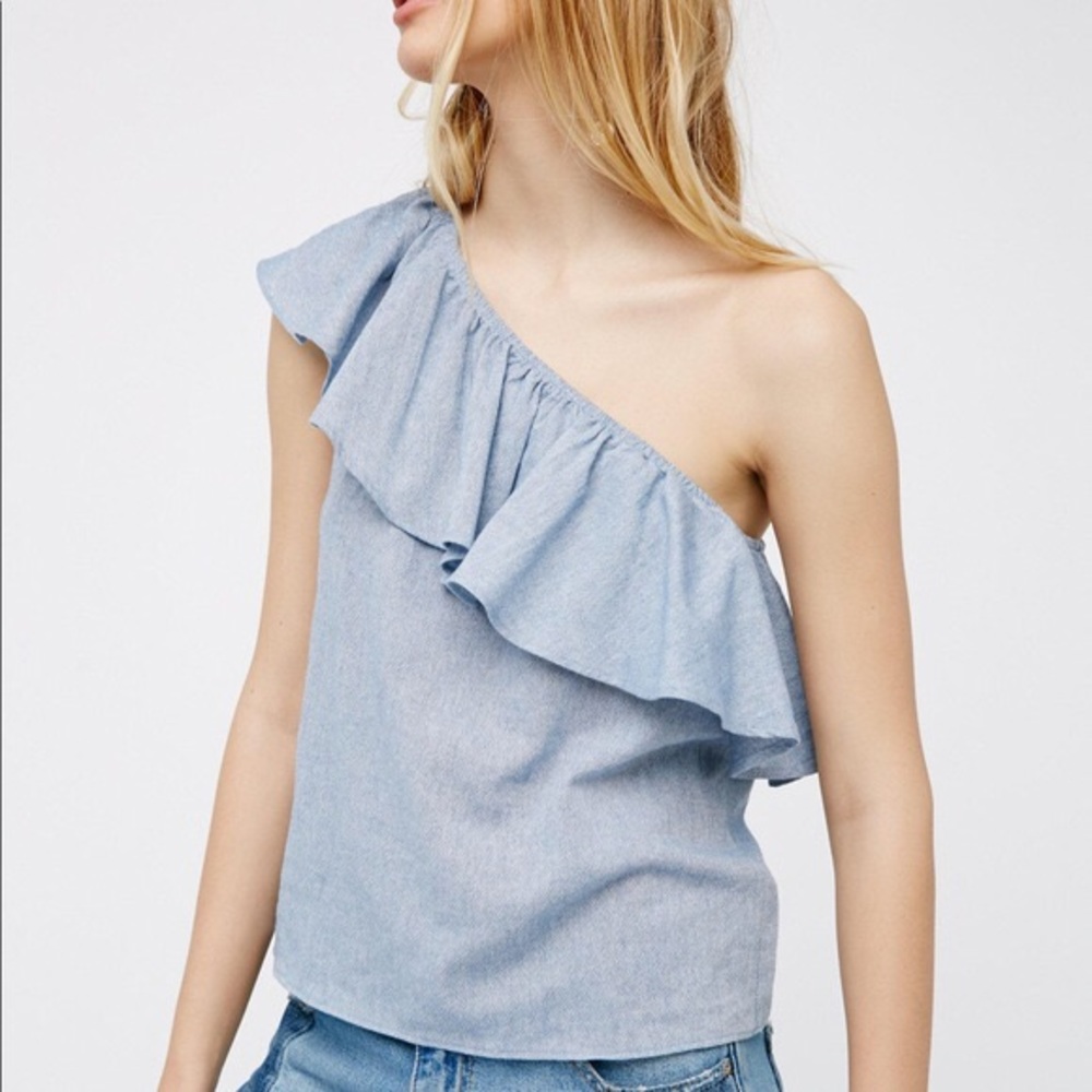 Free People denim one shoulder top